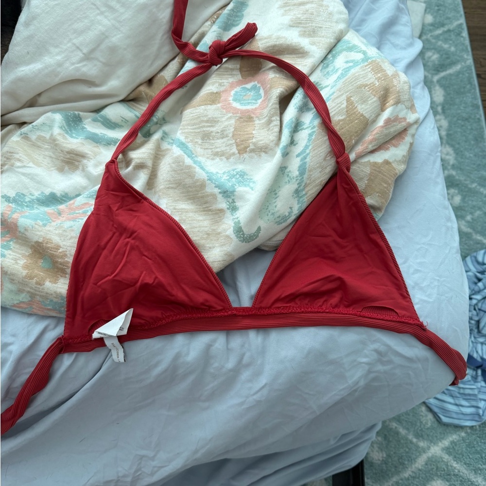 Red Ribbed Triangle Bikini Top - Picture 2 of 2